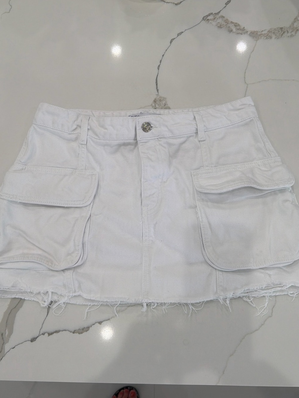 Zara White Denim Cargo Mini Skirt
